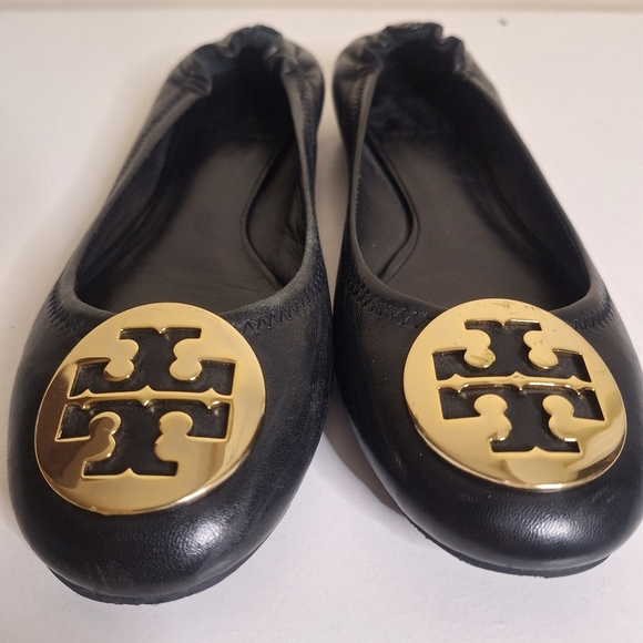 Tory Burch Minnie travel leather scrunch back gold ballet flats Suze 6.5 - Picture 7 of 9
